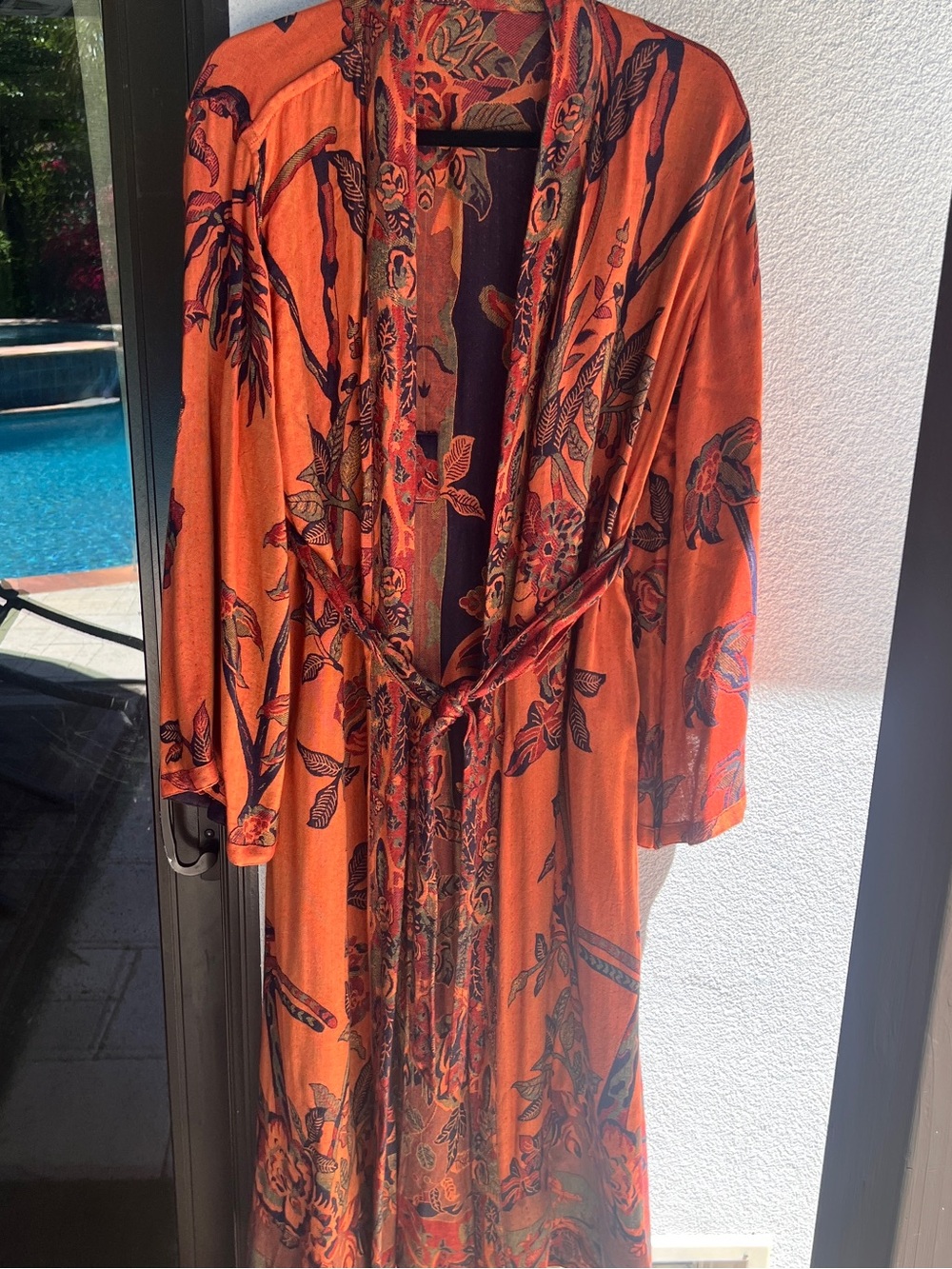 Orange Floral Cotton (Reversible)  Robe with Tie Belt
